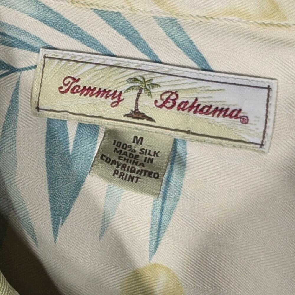 Tommy Bahama Shirt Mens Medium Tan Button Up Silk Hawaiian Floral Short Sleeve - Picture 3 of 6